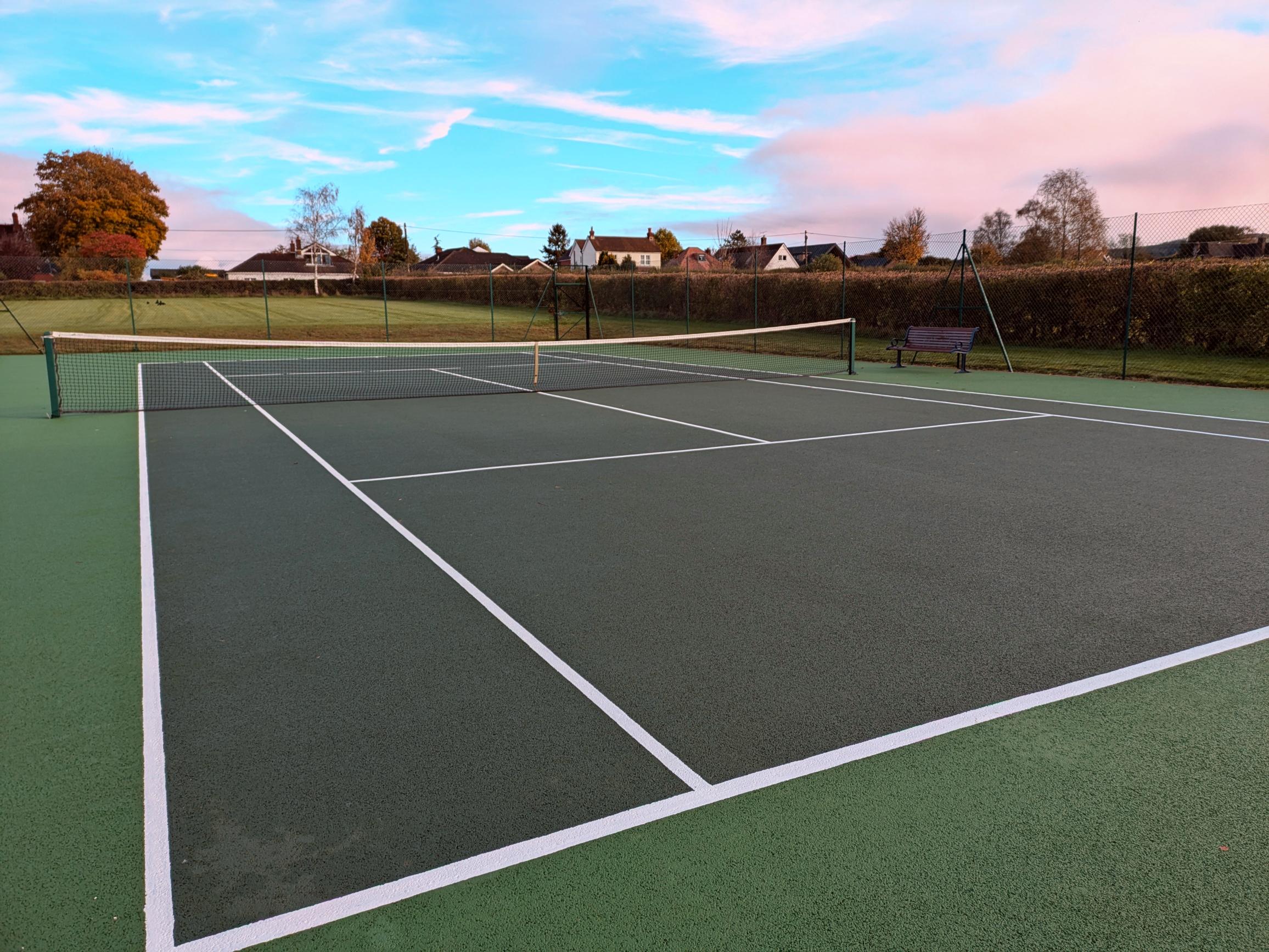 Meonstoke tennis court after refurbishment